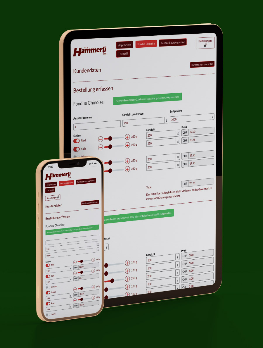 Bestellapplikation Metzgerei Hämmerli